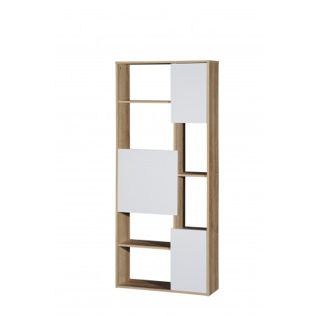 βιβλιοθήκη με πορτάκια λευκά και φυσικό από ανάγλυφη μοριοσανίδα 76*30*175 εκ