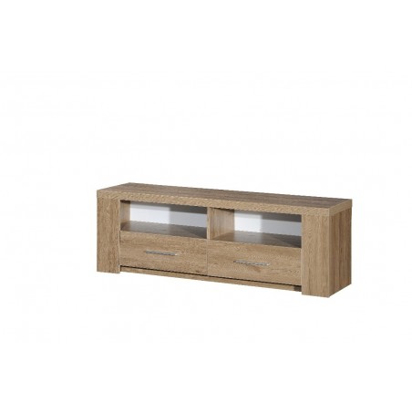 Έπιπλο τηλεόρασης σταχτί χρώμα από ανάγλυφη μελαμίνη με βοηθητικούς χώρους και δυο συρτάρια 145*40*50εκ