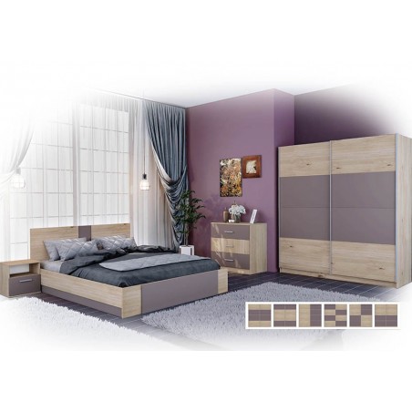 Σετ Υπνοδωματίου Lora: Κρεβάτι Διπλό 160/200 Ντουλάπα Τρίφυλλη συρόμενη με σχέδιο Κομοδίνα 2 τμχ. Genomax 8864