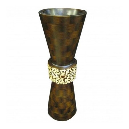 Ανθοδοχείο επιδαπέδιο ξύλινο με σχέδιο σε χρώμα καρυδί με σχέδιο στη μέση στο φυσικό χρώμα ξύλου 18εκ. x ύψος 58 εκ.