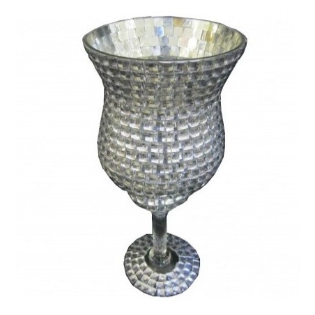 Βάζο γυάλινο διακοσμητικό επιτραπέζιο διαμ.13xΥ43cm σε χρώμα ασημί με ψηφιδωτό με καθρεφτάκια