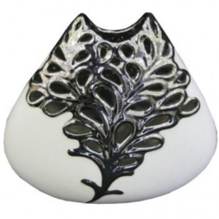 Βάζο γυάλινο διακοσμητικό επιτραπέζιο 25εκ*5εκ*ύψος 23εκ σε λευκό και ασημί χρώμα