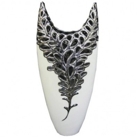 Ανθοδοχείο διακοσμητικό λευκό ασημί πορσελάνινο 16εκ*7εκ 50εκ ύψος