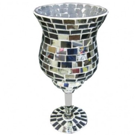 Βάζο γυάλινο διακοσμητικό επιτραπέζιο 17εκ x ύψος 40εκ σε ασημί χρώμα με ψηφιδωτό σχεδιασμό με καθρεφτάκια