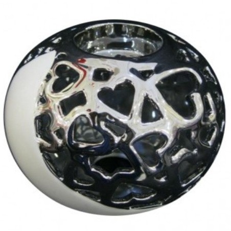 Κηροπήγιο διακοσμητικό γυάλινο για ρεσώ με ασημί και λευκό σχέδιο διαμέτρου 13εκ.*Υ12εκ.