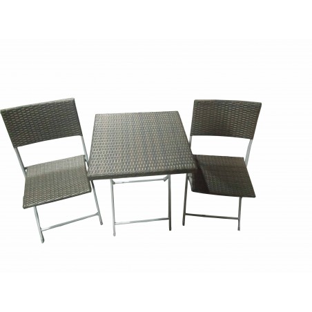 ΣΕΤ ΤΡΑΠΕΖΑΡΙΑΣ 3ΤΜΧ ΜΕΤΑΛΛΙΚΟ  ΡΑΤΑΝ ΜΕ 2 ΚΑΡΕΚΛΕΣ & ΤΡΑΠΕΖΙ ΤΕΤΡΑΓΩΝΟ 60x60x72εκ ΠΤΥΣΣΟΜΕΝΑ ΡΑΤΑΝ ΧΡΩΜΑ ΚΑΦΕ
