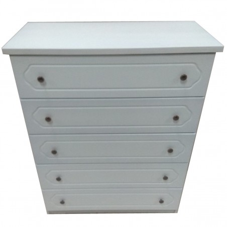 Συρταριερα με 5 βαθιά συρτάρια σε χρώμα λευκο ξύλινη με σχέδιο στα συρτάρια 89x45x110εκ