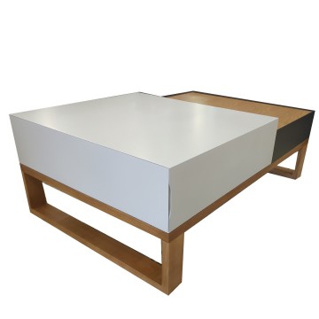 Τραπέζι σαλονιού με δυο επίπεδα και τρία χρώματα λευκό γκρι φυσικό με συρτάρι