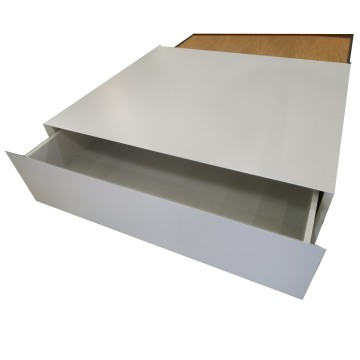 Τραπέζι σαλονιού με δυο επίπεδα και τρία χρώματα λευκό γκρι φυσικό με συρτάρι