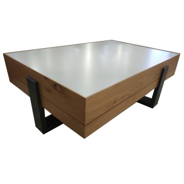 Τραπέζι σαλονιού status τρία χρώματα λευκό γκρι φυσικό με συρτάρι