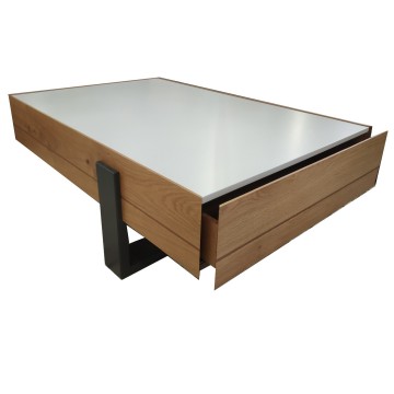 Τραπέζι σαλονιού status τρία χρώματα λευκό γκρι φυσικό με συρτάρι