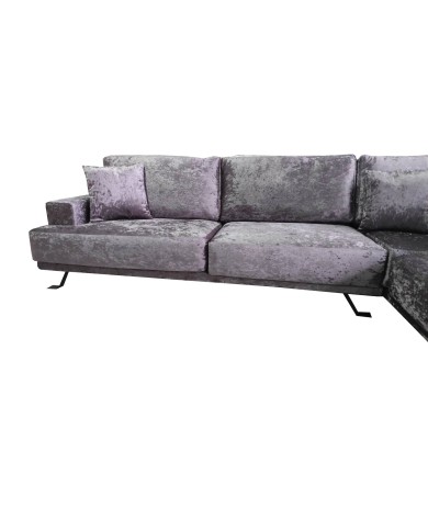Καναπές γωνία Samantha μοβ βελούδινη 270μ*220μ με λεπτό προφίλ με δυνατότητα ανάλλαγης διαστάσεων