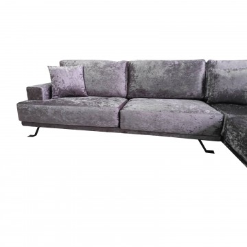 Καναπές γωνία Samantha μοβ βελούδινη 270μ*220μ με λεπτό προφίλ με δυνατότητα ανάλλαγης διαστάσεων