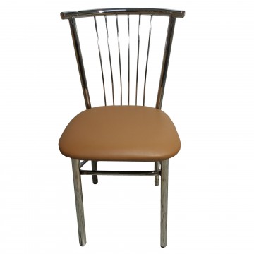 Καρέκλα τραπεζαρίας βεντάλια από σκελετό χρωμίου και επένδυση από δερματίνη σε μόκα χρώμα