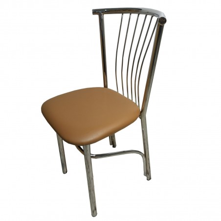 Καρέκλα τραπεζαρίας βεντάλια από σκελετό χρωμίου και επένδυση από δερματίνη σε μόκα χρώμα