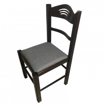 Καρέκλα τραπεζαρίας Κ72 ξύλινη καρυδιά σκούρο με γκρι κάθισμα και σχέδιο στην πλάτη