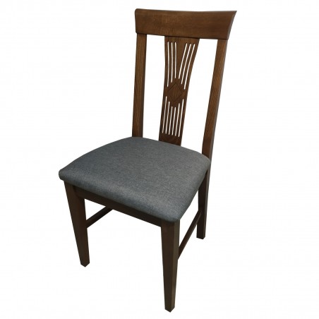 Καρέκλα τραπεζαρίας Κ68 ξύλινη σε χρώμα οξιάς καρυδιά με ψηλή σκαλιστή  πλάτη και γκρι πάτο