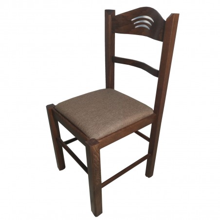 Καρέκλα τραπεζαρίας Κ72 ξύλινη καρυδιά χρώμα με καφέ κάθισμα και σχέδιο στην πλάτη 43x43x88εκ