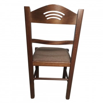 Καρέκλα τραπεζαρίας Κ72 ξύλινη καρυδιά χρώμα  με καφέ κάθισμα και σχέδιο στην πλάτη