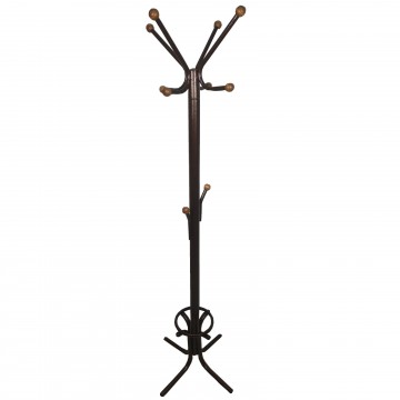 Καλόγερος ρούχων HANG1 μεταλλικός καφέ σφυρήλατο μονοκόμματος με ξύλινα τελειώματα ηλεκτροστατική βαφή και θήκη για ομπρέλες