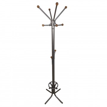 Καλόγερος ρούχων HANG1 μεταλλικός γκρι σφυρήλατο μονοκόμματος με ξύλινα τελειώματα ηλεκτροστατική βαφή και θήκη για ομπρέλες