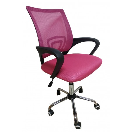 Καρεκλά γραφείου ροζ με τροχήλατη μεταλλική βάση χρωμιου και διάτρητο ύφασμα 56x58x102εκ(max)