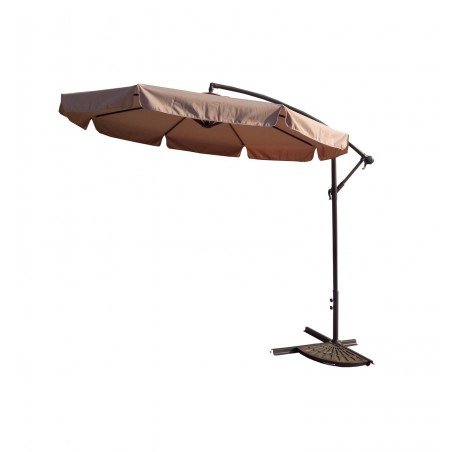 Ομπρέλα κήπου στρόγγυλη τηλεσκοπική μεταλλική οχτώ ακτίνες με μπεζ γκρι αδιάβροχο πανί 180gr με βάση