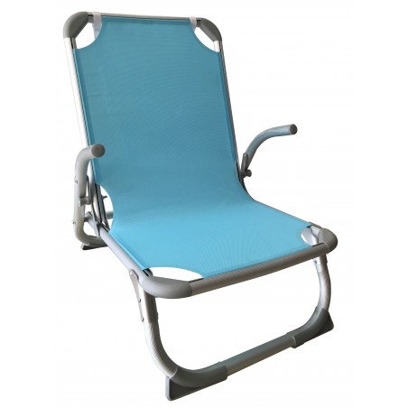 Καρεκλάκι αλουμινίου παραλιας epiplo-fos σιέλ με μπράτσα πτυσσόμενο με ραβδωτό σωλήνα και ιμάντα μεταφοράς 53x62x69 cm