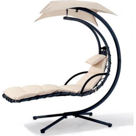 Κούνια αιώρα ξαπλώστρα με σκίαστρο γκρι και βάση μεταλλική 114*2m*2m ύψος