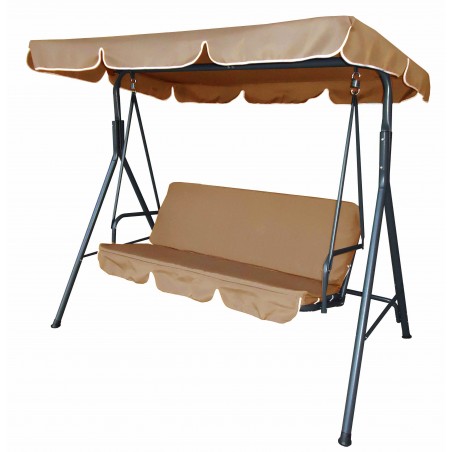 Κούνια τριθέσια εξωτερικού χώρου μεταλλικό σκελετό αδιάβροχο πανί καφέ μπεζ 170x110x153 εκ.