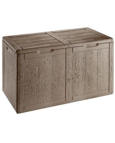 Μπαούλο πλαστικό Ιταλικής Κατασκευής Wood Finish χρώμα μόκα καπουτσίνο για μαξιλάρια και παιδικά παιχνίδια 80,5x44,5x51εκ