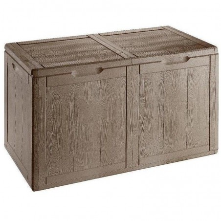 Μπαούλο πλαστικό Ιταλικής Κατασκευής Wood Finish χρώμα μόκα καπουτσίνο για μαξιλάρια και παιδικά παιχνίδια 80,5x44,5x51εκ