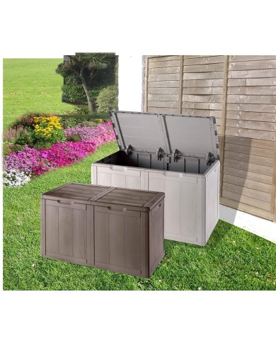 Μπαούλο πλαστικό Ιταλικής Κατασκευής Wood Finish χρώμα μόκα καπουτσίνο για μαξιλάρια και παιδικά παιχνίδια 80,5x44,5x51εκ