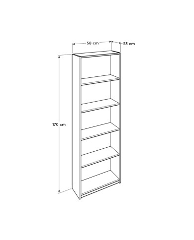Βιβλιοθήκη με πέντε ράφια φυσικό σονομα 58x23x170 εκ