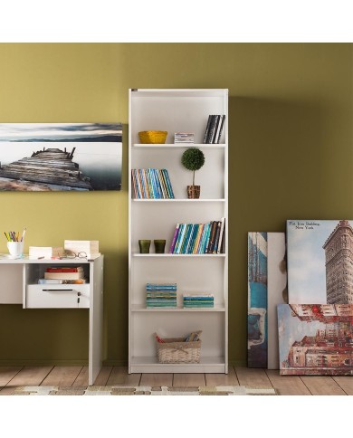 Βιβλιοθήκη με πέντε ράφια λευκό χρώμα 64x26x182 εκ
