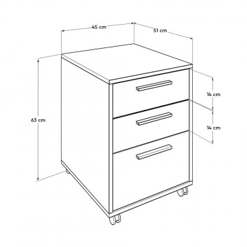 Συρταριερα γραφείου σταχτί με τρία συρτάρια και κλειδαριά τροχήλατη 45x51x63 εκ