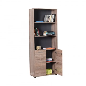 Βιβλιοθήκη ντουλάπι γραφείου 2φηλη με κλειδαριά και ράφια σταχτί χρώμα 72x34x187 εκ