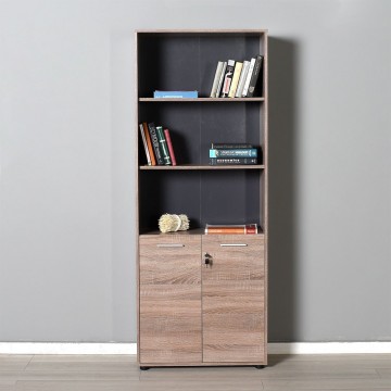 Βιβλιοθήκη ντουλάπι γραφείου 2φηλη με κλειδαριά και ράφια σταχτί χρώμα 72x34x187 εκ