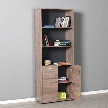 Βιβλιοθήκη ντουλάπι γραφείου 2φηλη με κλειδαριά και ράφια σταχτί χρώμα 72x34x187 εκ