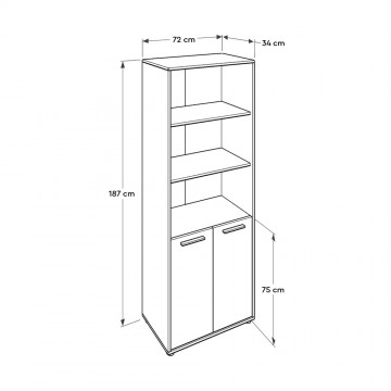 Βιβλιοθήκη ντουλάπι γραφείου 2φηλη με κλειδαριά και ράφια σταχτί χρώμα 72x34x187 εκ