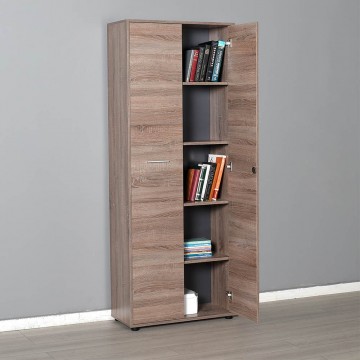 Ντουλάπι βιβλιοθήκη  γραφείου 2φηλη με κλειδαριά και ράφια σταχτί χρώμα 72x34x187 εκ