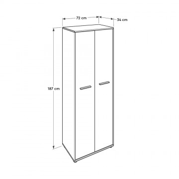 Ντουλάπι βιβλιοθήκη  γραφείου 2φηλη με κλειδαριά και ράφια σταχτί χρώμα 72x34x187 εκ