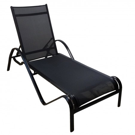 Ξαπλώστρα αλουμινίου στοιβαζομενη με μπράτσα μαύρη με textline 1x1μαύρο 195x58x35 εκ.