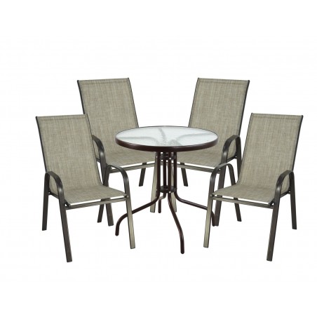 Σετ τραπεζαρία εξωτερικού χώρου καφέ 5 τεμ με 4 καρέκλες και τραπέζι 70εκ στρογγυλό.