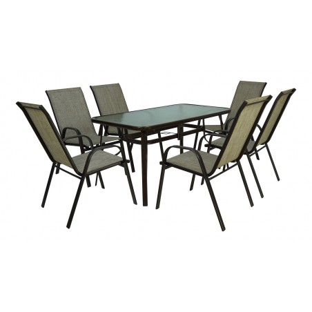 ΣΕΤ ΤΡΑΠΕΖΑΡΙΑΣ 7 ΤΜΧ ΜΕΤΑΛΛΙΚΗ ΜΕ 6 ΚΑΡΕΚΛΕΣ & ΤΡΑΠΕΖΙ 150x90 ΚΑΦΕ