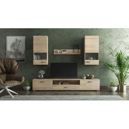 ΣΥΝΘΕΤΟ ΜΕΛΑΜΙΝΗΣ 4ΤΕΜΑΧΙΩΝ Νο18 ΧΡΩΜΑΤΟΣ ΛΑΤΤΕ ΤΟ ΕΠΙΠΛΟ TV 210*44,5*36ΕΚ., 2 ΒΙΤΡΙΝΕΣ 45*30*93ΕΚ., ΡΑΦΙ ΤΟΙΧΟΥ 90*15*20ΕΚ.