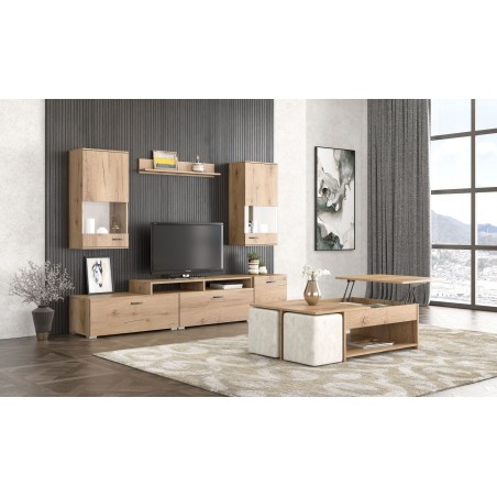 ΣΥΝΘΕΤΟ ΜΕΛΑΜΙΝΗΣ 7τμχ Νο27 ΧΡΩΜΑΤΟΣ ΜΕΛΙ ΤΟ ΕΠΙΠΛΟ TV 225*45*48ΕΚ., 2 ΒΙΤΡΙΝΕΣ 45*30*93ΕΚ., ΡΑΦΙ ΤΟΙΧΟΥ 90*15*20ΕΚ.