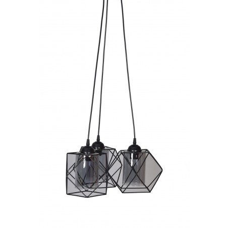 Τρίφωτο φωτιστικό κρεμαστό Ε27 με μαύρο μεταλλικό πλέγμα και φιμέ γυαλί διαστάσεων Φ40*Υ18εκ.