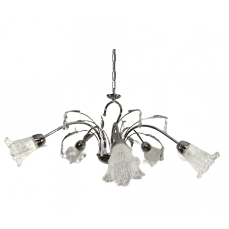 Κρεμαστό φωτιστικό 5φωτο inox ανοξείδωτο με γυαλί λουλούδι Ε14 διαστάσεων Φ80*Υ30εκ.