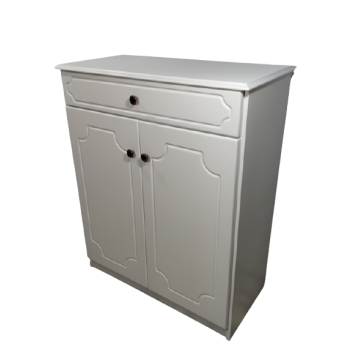 Παπουτσοθήκη σε λευκό χρώμα με σχέδιο στον νταμπλά από mdf  διαστάσεων 73*36*92εκ.